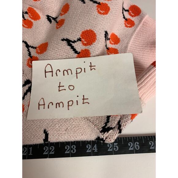 Womens Sweater Pink Cherry Print Boho Unique Short Sleeves Causal Size L/XL(est) - Picture 3 of 7